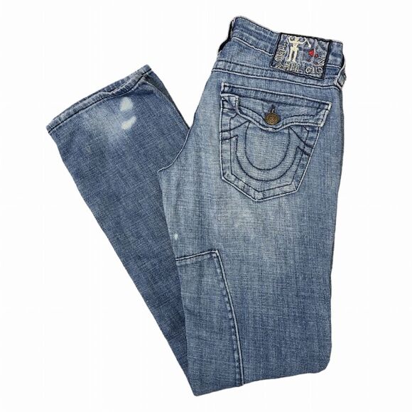 Y2K Vintage True Religion Women's 27 Billy Denim Patchwork Straight Leg Jeans - Picture 1 of 15